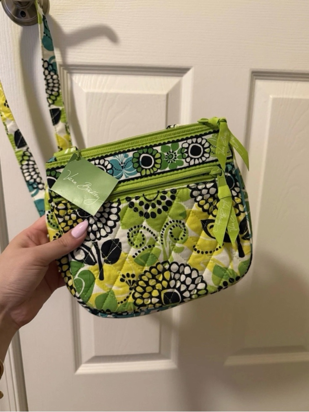 Vera Bradley Lime Green Floral Quilted Crossbody Bag